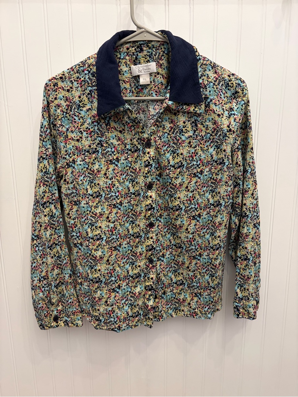 Floral Button-Up Shirt with Navy Collar - Christopher & Banks